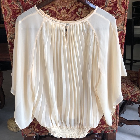 Anthropologie size S chiffon pleated flutter sleeve top - Picture 4 of 5